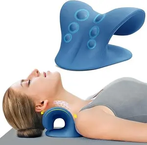 C-Shaped Cervical Traction Pillow  Neck Stretcher for Pain Relief, Neck and Shoulder Relaxer Cervical Neck Traction Device Pillow for Pain Relief… (Dark Blue) Comfort Elastic