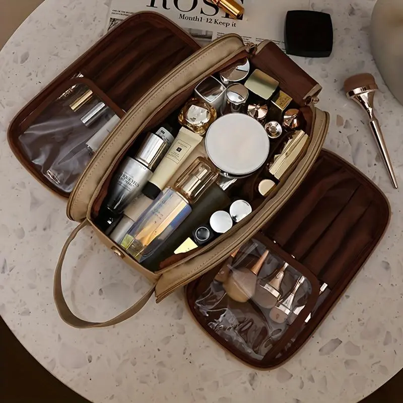 Multi-Compartment Cosmetic Storage Bag, Large-Capacity Zipper Makeup Organizer, Portable Travel Makeup Bag, Makeup Pouch for Travel, Gym, Outings & Daily Use, Travel Cosmetic Bags, Cosmetics Bag, Travel Beauty Bag