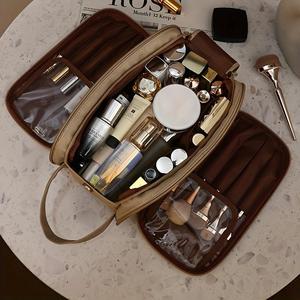 multi-grid cosmetic storage bag, large capacity zipper makeup organizer, portable zipper makeup bag for travel, gym, outing, daily use, makeup pouch, travel cosmetic bags