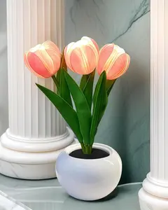 Flower Table Lamp , LED Tulip Night Light with Artificial Flower and Vase, Romantic Desk Lamp for Home, Living Room, Bedroom, Wedding, Birthday Party Decor，It can also be given as a gift to mother. mom supply school homeowner You Love Box