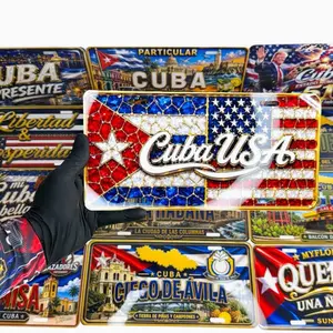 Cuba-USA Mosaic Crystal License Plate, 12x6 in Automotive Car Exterior Accessory with Crystal Mosaic Design