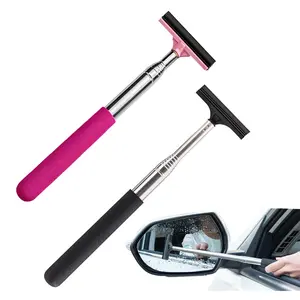 Car Rearview Mirror Wiper, Retractable Car Side Mirror Squeegee with Long Handle, Portable Mini Window Squeegee, Universal Glass Water Wiper Cleaning Tool for Rainy Foggy Weather (Black)