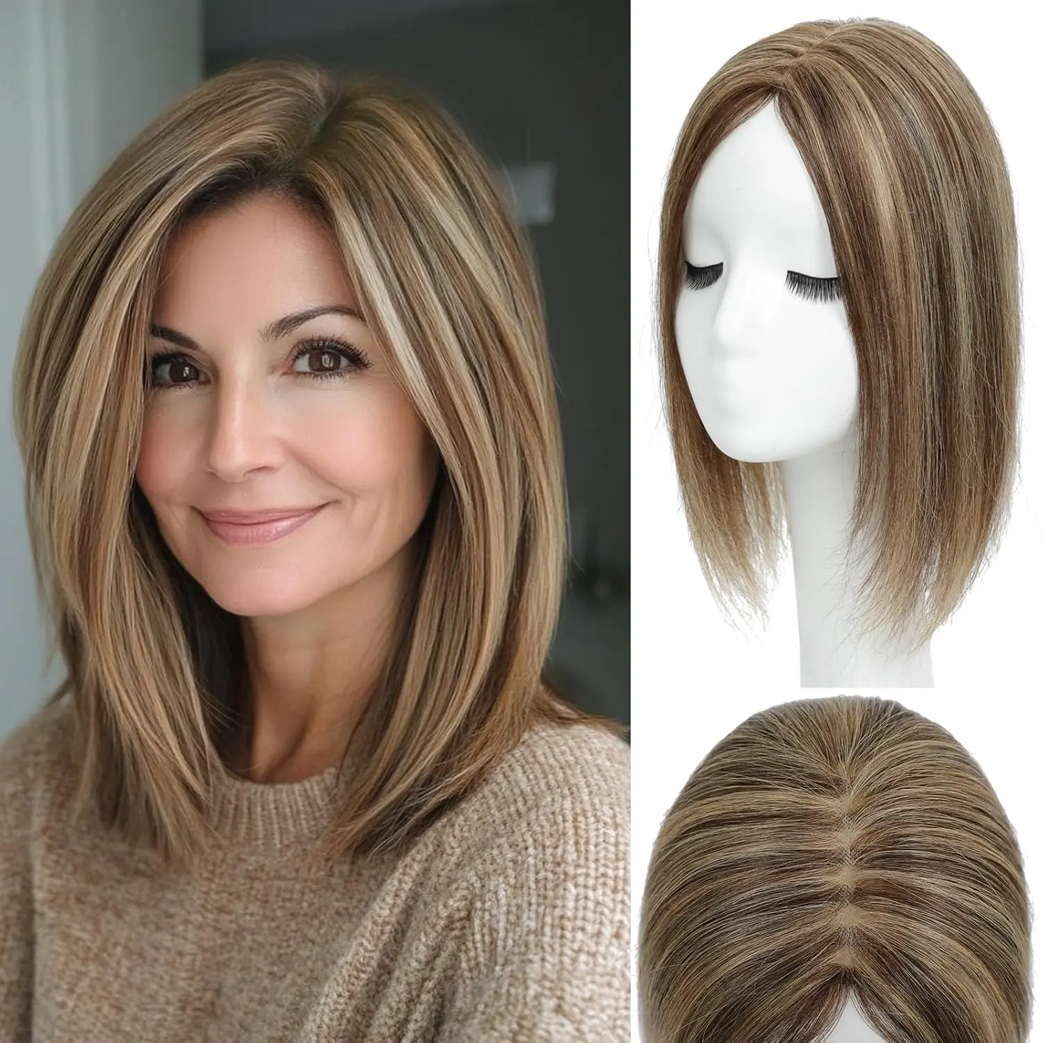 Synthetic Hair Topper Clip In 12 Inch Full Base Styling Bundle Amazon.com : Megito Hair Topper 12inch Clip in Synthetic  main image 2