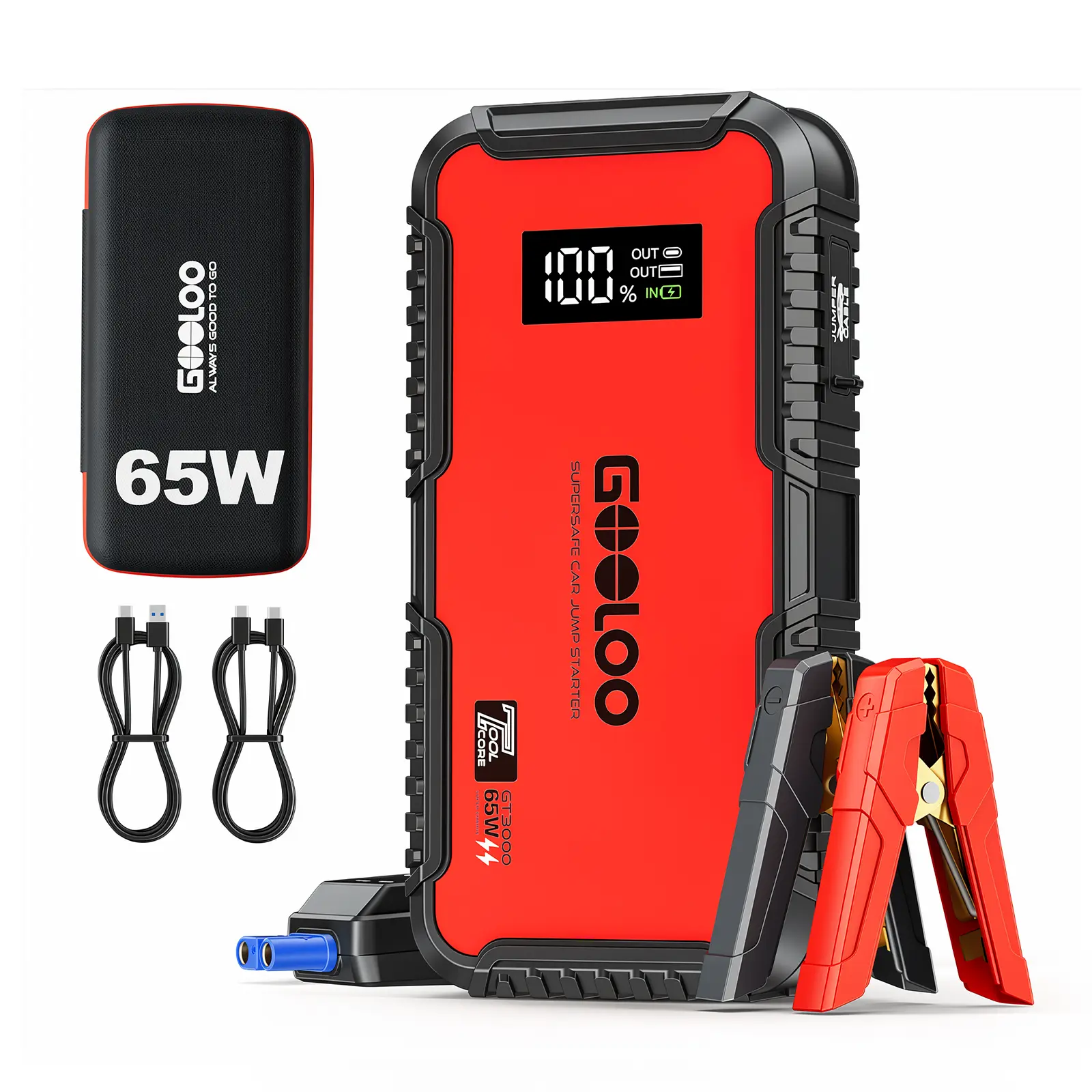 GOOLOO GT3000 Jump Starter - 12V 3000A Battery Jumper Starter Portable Power Pack with 65W Quick Charge - SuperSafe Lithium Battery Booster (8.5L Gas/6.0L Diesel) - Spark-Proof- LED Light