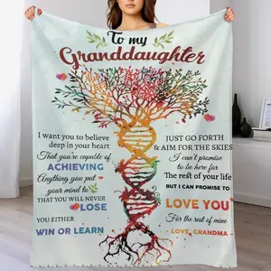 To My Granddaughter DNA Tree Blanket from Grandma, Inspirational Love Throw, Sentimental Granddaughter Gift, Soft Flannel Fleece Blanket