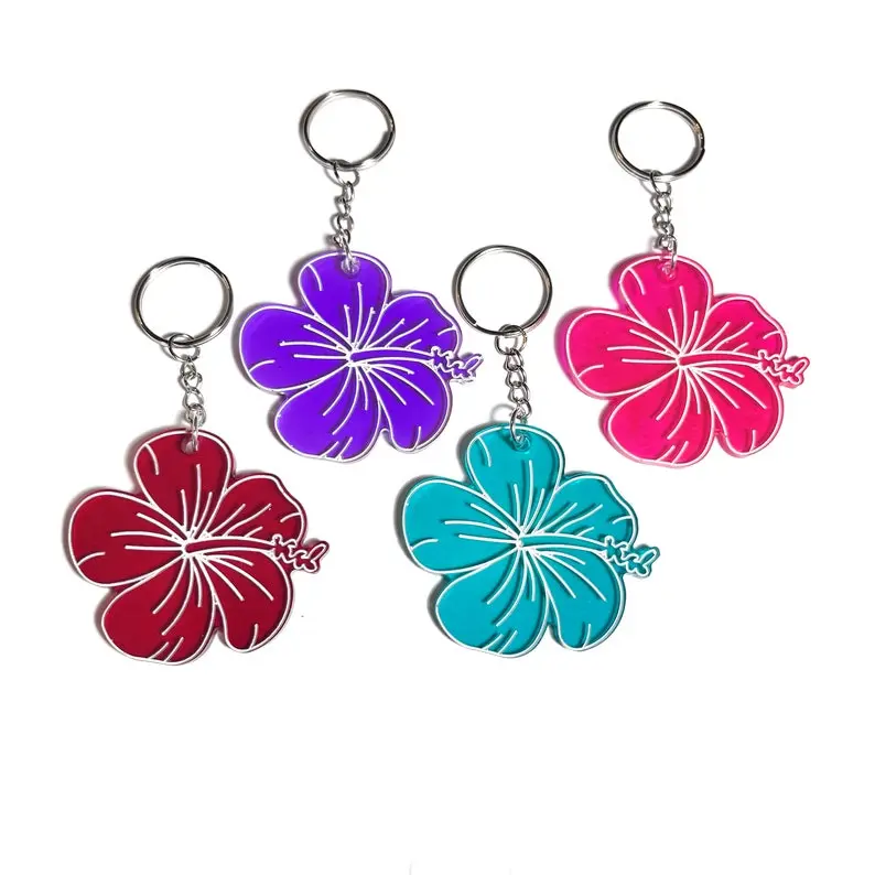 Hibiscus Hawaiian Flower Keychain, Womens Wallet Purse Charm, Cute Wristlet Keyring, New Car Gift For Her, Beach Ocean Lover Phone Pendant, keychain for bag stockingstuffers for