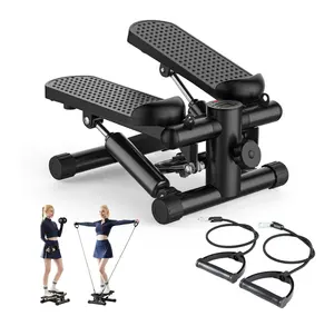 Portable Twist Stepper with Resistance Bands – Adjustable Home Fitness Stair Stepper for Full-Body Workouts,, Black