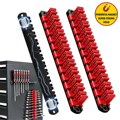 2 pcs Magnetic Wrench Organizer and Screwdriver Organizer for Work shop, Garage | Tool Organization with Magnet & Space Optimization | Gift for father, brother, boyfriend Multifunctional Wrench Holder Organizer with Trays