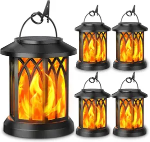 4 Pack Solar Lantern Outdoor Lights, Upgraded Flickering Flame Solar Lanterns Lights Outdoor Waterproof, Hanging Lantern Decorative, Solar Powered Lanterns for Yard Patio Path Tree Garden Decor