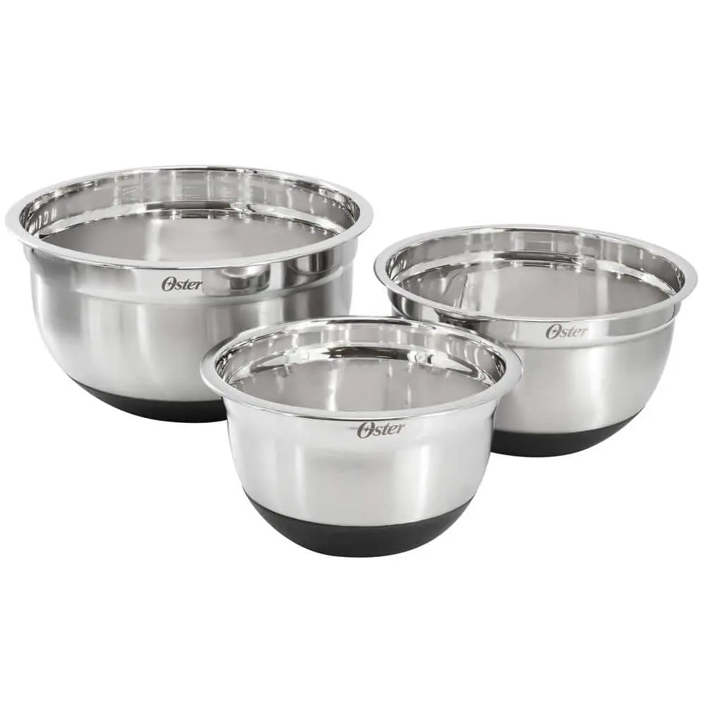 3-Piece Mixing Bowl Set with Non-Slip Bases in Silver