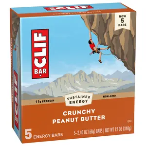 CLIF Bar Crunchy Peanut Butter Energy Bar, Non-GMO, Plant Based, 11g Protein, Organic Oats, 2.4 oz. (5 Pack) - Corn, Snack