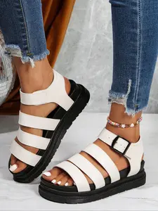 Women's thick-soled sandals with multiple buckles, offer comfort and fashion, ideal for summer activities such as shopping, outdoor excursions, music festivals, with a casual trendy vibe, Elevated Sandals