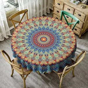 Round Tablecloth, Rustic Colorful Bohemian Circle Table Cloth for Dining Room, Round(36x36in)