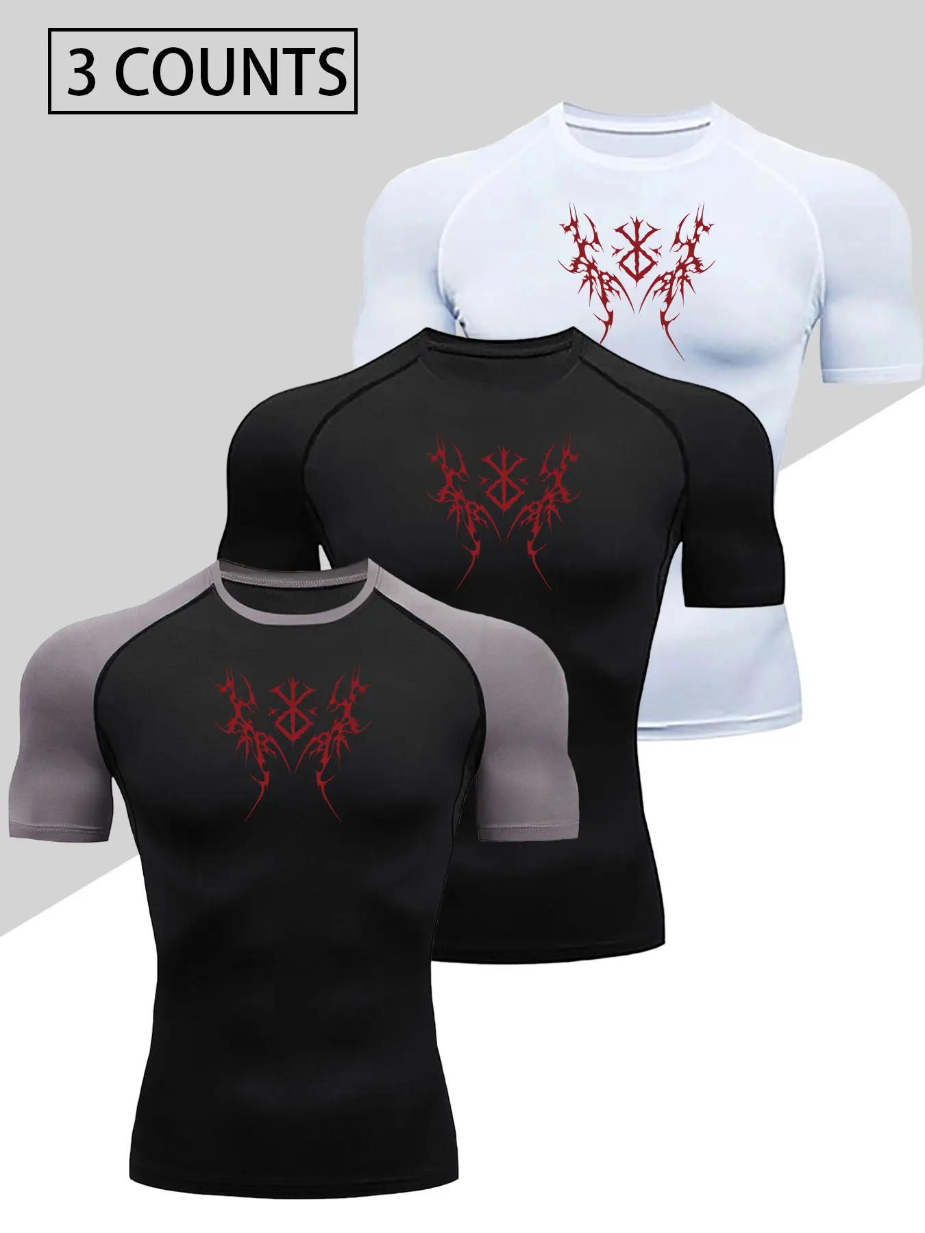 3pcs Men's Athletic Compression T-Shirts - Quick-Dry, High-Elasticity, Slim Fit, Athletic Fitted, for Running, Gym & Outdoor Workouts, Breathable & Moisture-Wicking, Sleek Design, Athletic Tops, Compression Sports Tee