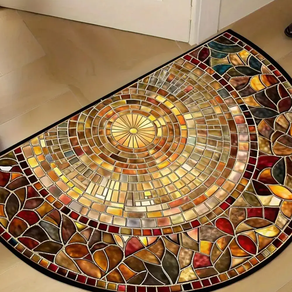 Vintage Half-Round Door Mat, Leaf Print Design, Soft Non-Slip Washable Rug, Home Decorative Rug, Home Decor Indoor Outdoor Entrance Carpet, Botanical Area Rugs, Semicircular Door Mat, Doormat