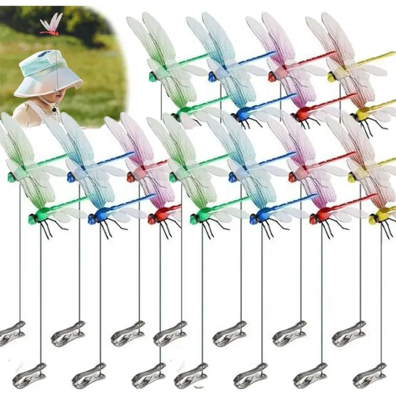 4/8/12 Pieces Suter Dragonfly Clips, 3D Dragonfly Garden Decoration Deer Horse Mosquito Repellent, Indoor and Outdoor Courtyard Insect Prevention Dragonfly Hat Clips Mosquito repellent DRAGONFLY