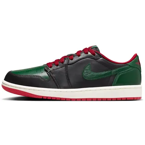 NIKE Women's Jordan 1 Retro Low OG Black-Gorge Green-Varsity Red Casual Lace-Up Sneaker Trainer (Style Code CZ0775 036)