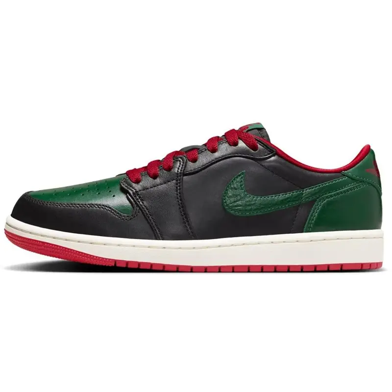 NIKE Women's Jordan 1 Retro Low OG Black-Gorge Green-Varsity Red Casual Lace-Up Sneaker Trainer (Style Code CZ0775 036)