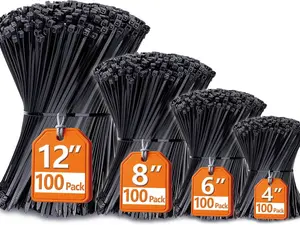 “Zip Ties Assorted Sizes (4” + 6” + 8” + 12”), 400 Pack, Black Cable Ties, UV Resistant Wire Ties”
