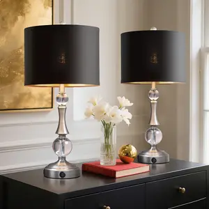 Modern Crystal Accent Lamps with USB Charging for Bedroom & Living Room