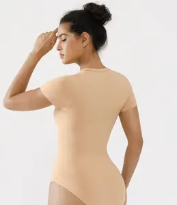 Seamless Bodysuit Smooth Soft Fabric Crew Neck Short Sleeve
