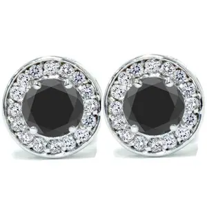 5/8ct Black & Diamond Round Halo Studs 14K White Gold 1/3"