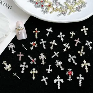 Luxury Zircon Cross Nail Art Jewelry, Sweet Cool Girl Style Alloy Rhinestone Nail Accessories, Mixed Pack, Metallic Sparkle, Nail Art Rhinestones / Flatback Crystals / Multi-Color / Pickup Tool，Trendy Beauty Decorations