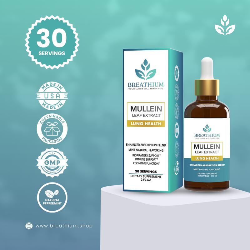 BREATHIUM Liposomal Mullein Drops – Natural Lung Cleanse & Gut Health Support – Dual Detox for Healthy Breathing, Digestion, Sinus, Cough & Mucus Relief – 60 Servings