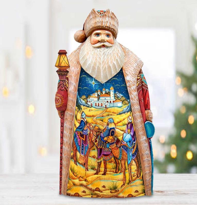 Three Kings Santa Hand-Painted WOODCARVED Masterpiece by G. DeBrekht - Nativity Holiday Decor - 210223SE