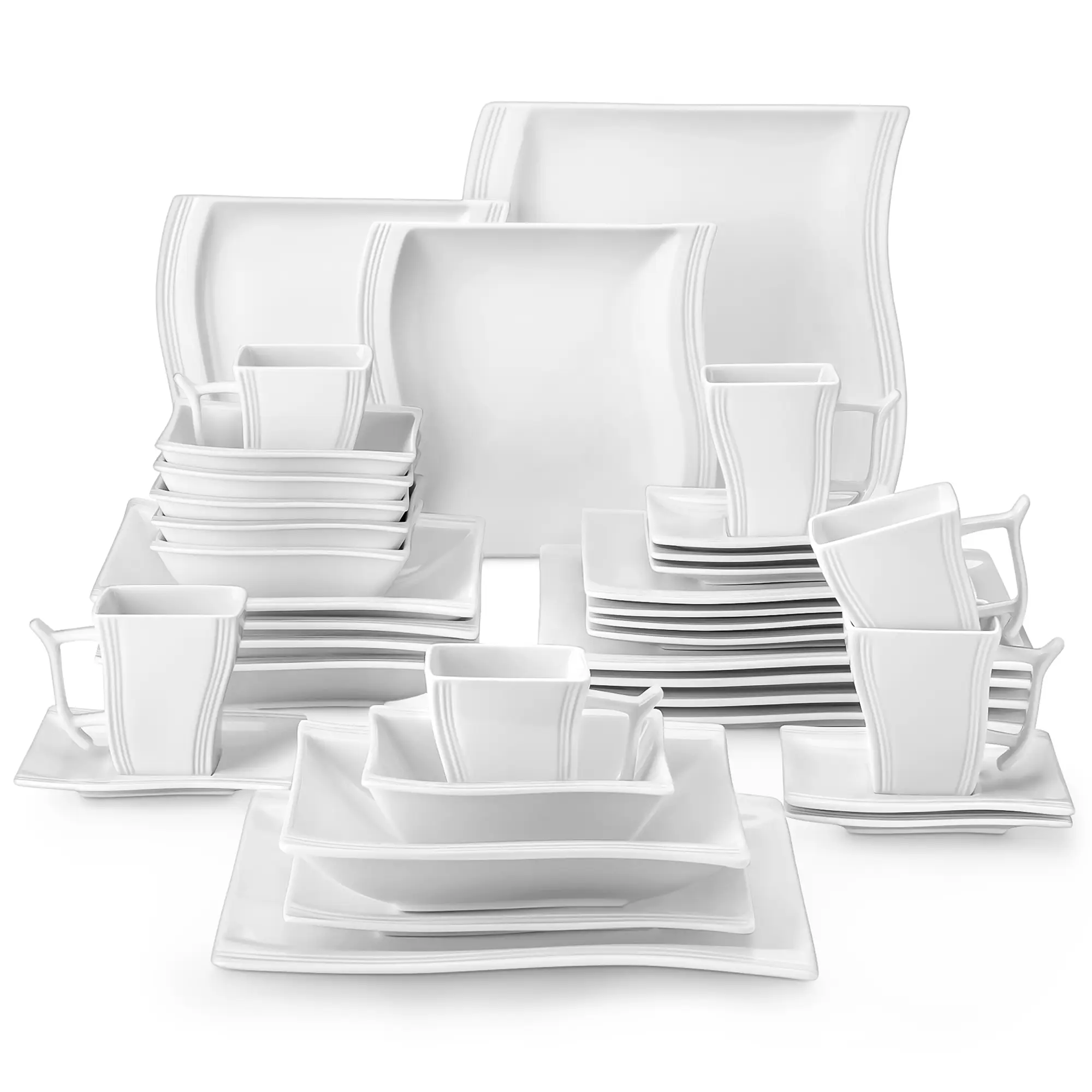 MALACASA Porcelain Dinnerware Set, Unique Wave-like Design Dinner Set, Modern Tableware Sets for 6, Series FLORA