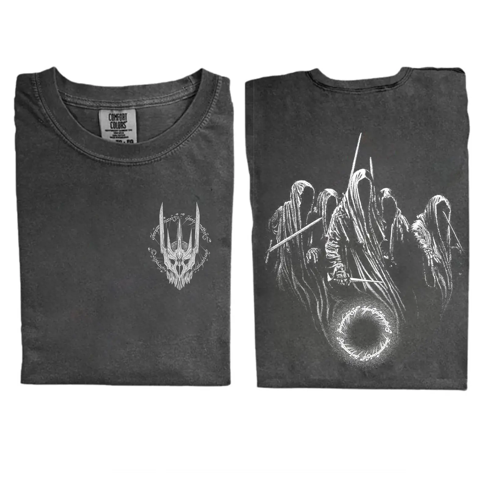 Vintage Middle Earth LoTR Nazgul 2 Sides Comfort Color Tee Ring Spun Cotton Casual Soft Washed T-Shirt Trendy Tops for Perfect Gift