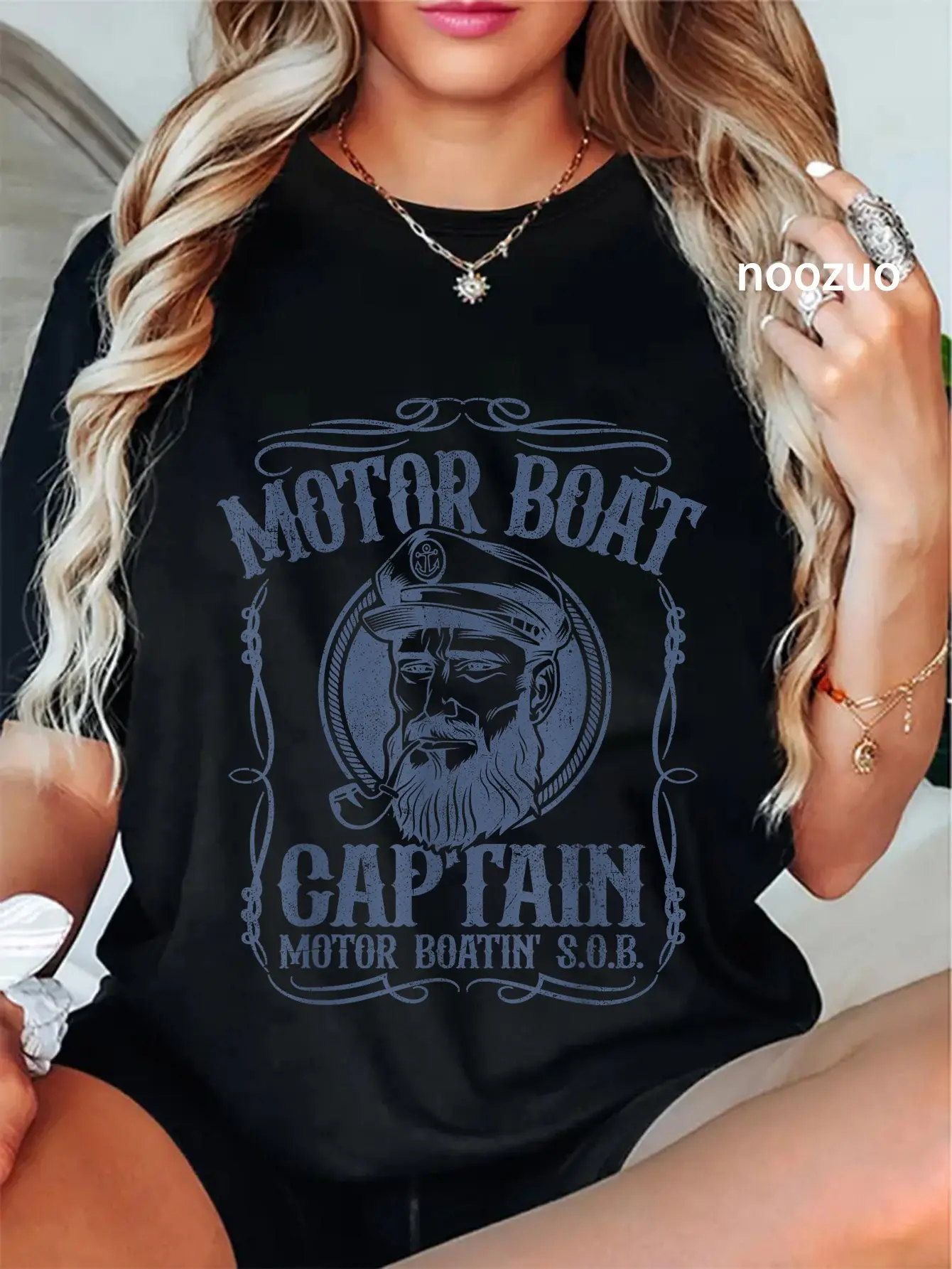 Lady's 100% Cotton Crew Neck T-Shirt - Vintage Style Tops with Funny Pontoon Theme Graphic, Everyday Casual Womenswear, Tshirt