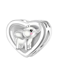Cute Copper Plated Silver Color Elephant Heart Charm, Hollow Out English Engraving, Perfect Gift for Friends, All Seasons Accessory