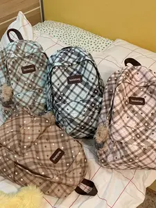 2026 New Plaid Star Print Backpack for Women, Large Capacity Lightweight Cute Doll Strap Bag, Multi-Color Choice, Casual Travel Laptop Bag