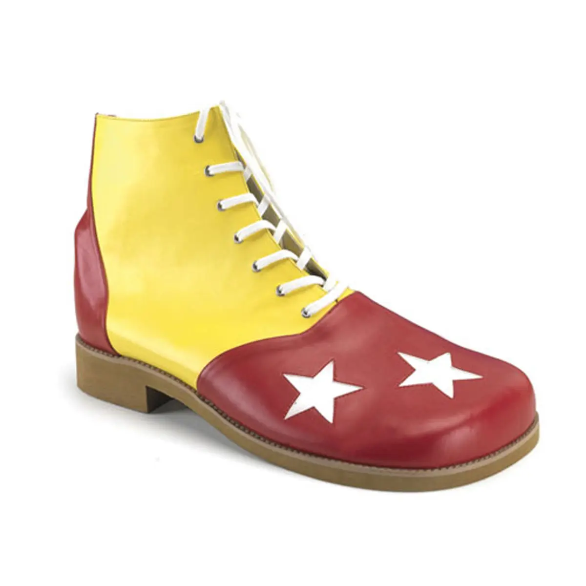 Pleaser FUNTASMA CLOWN-02 Men's Colorblock Clown Shoes, Lace-Up PU Alternative Style with Star Accents for Costumes & Rodeo Outfits, Fashion Boot, Decor, One Size