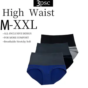 3Pcs Women's High Waist Warm Panties, Contrast Color, Autumn Winter Triangular Underwear, Comfortable & Simple Design