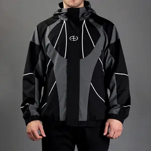 Color blocking patchwork hooded jacket, fashionable and versatile long sleeved windproof coats, outdoor lightweight zipper jacket, daily streetwear