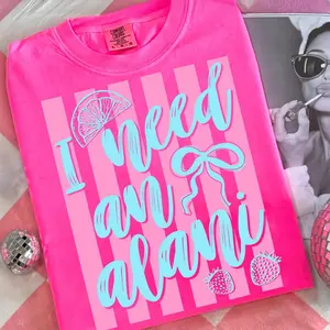 Comfort Colors I Need an Alani T-Shirt - Cute Preppy Summer Gift for Her - Trendy Striped Coquette Bow Graphic Tee