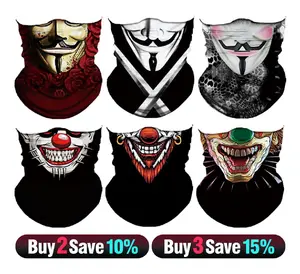 6pcs Halloween Face Mask Set - Cold Weather Neck Gaiter Shield, Elastic Balaclava & Headbands. Windproof Skull Bandana Headwear for Men, Perfect for Motorcycle, Cycling, Skiing, Halloween Party