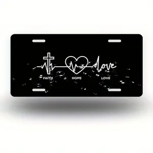Faith Hope Love Designed Aluminum Alloy License Plate, 6x12inch Number, Polished Surface, Car Decoration, Novelty Standard License Plate for Men/Women/Boys/Girls, Vehicle Front Plate