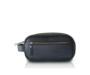 Stylish Front-Zip Leather Toiletry Bag for Men - Personalize Your Elegance!