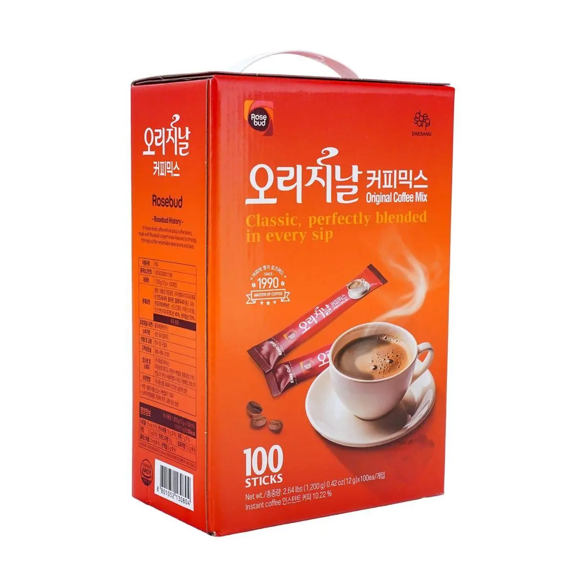 ROSEBUD Korean Instant Coffee Original Flavor - 100 Sticks, 1.2kg Bulk Pack - Easy Dissolve Premium Arabica Blend