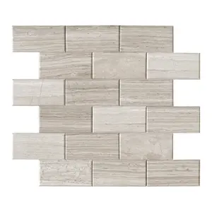 INNO STICKERS 5-Sheet Subway Peel and Stick Mosaic Natural Stone Self Adhesive Tiles, 11.8" x 11.8" Stick on Backsplash for Kitchen Bathroom Fireplace, Gray Wood