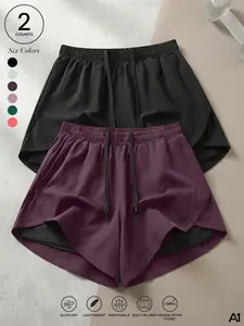 A1 Women's High-Waisted 2 in 1 Running Tennis Shorts Lightweight Breathable Woven Athletic Shorts Built in Liner Hidden Zip Pocket Elastic Waist Drawstring Quick Dry Gym Workout