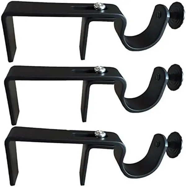 NoNo Bracket - No Drill Curtain Rod Bracket Attachment over Blinds (Black Set of 3) Curtains