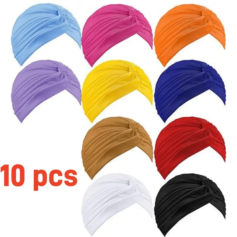 Women's Stretchy Black Polyester Chemo Hair Bonnet (10Pcs), 11.02in x 7.08in Twisted Breathable Soft and Lightweight No Closure 1 Size Fits Most Cancer Headwear for Daily Wear, Textiles & Soft Furnishings