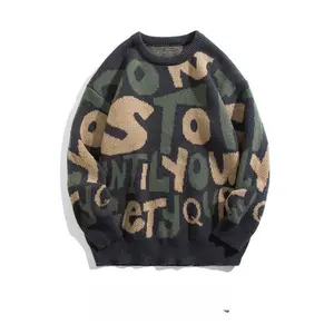 Vintage Sweater for Men Loose Fit Trendy Brand Crew Neck Plus Size Sweater for Big and Tall Men Thick Knitted Sweater for Autumn and Winter Outerwear