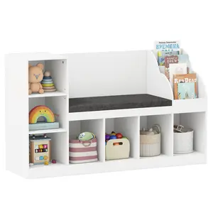 COSTWAY - Kids Bookcase with Reading Nook 3-in-1 Standing Toy Organizer-White COSTWAY - Kids Bookcase with Reading Nook 3-in-1 Standing Toy Organizer-White