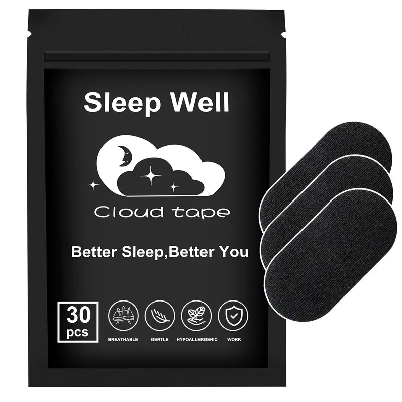 Cloud tape Mouth Tape Pack of 30/60/120 for 1/2/4 Month, Hypoallergenic Adhesive, Mild Tape, Sports Accessories, Black super breathable promotes restful Sleep, Anti Snoring Mouthpiece ,Anti Snoring Set,sleep tape,mouth tape for sleeping,black