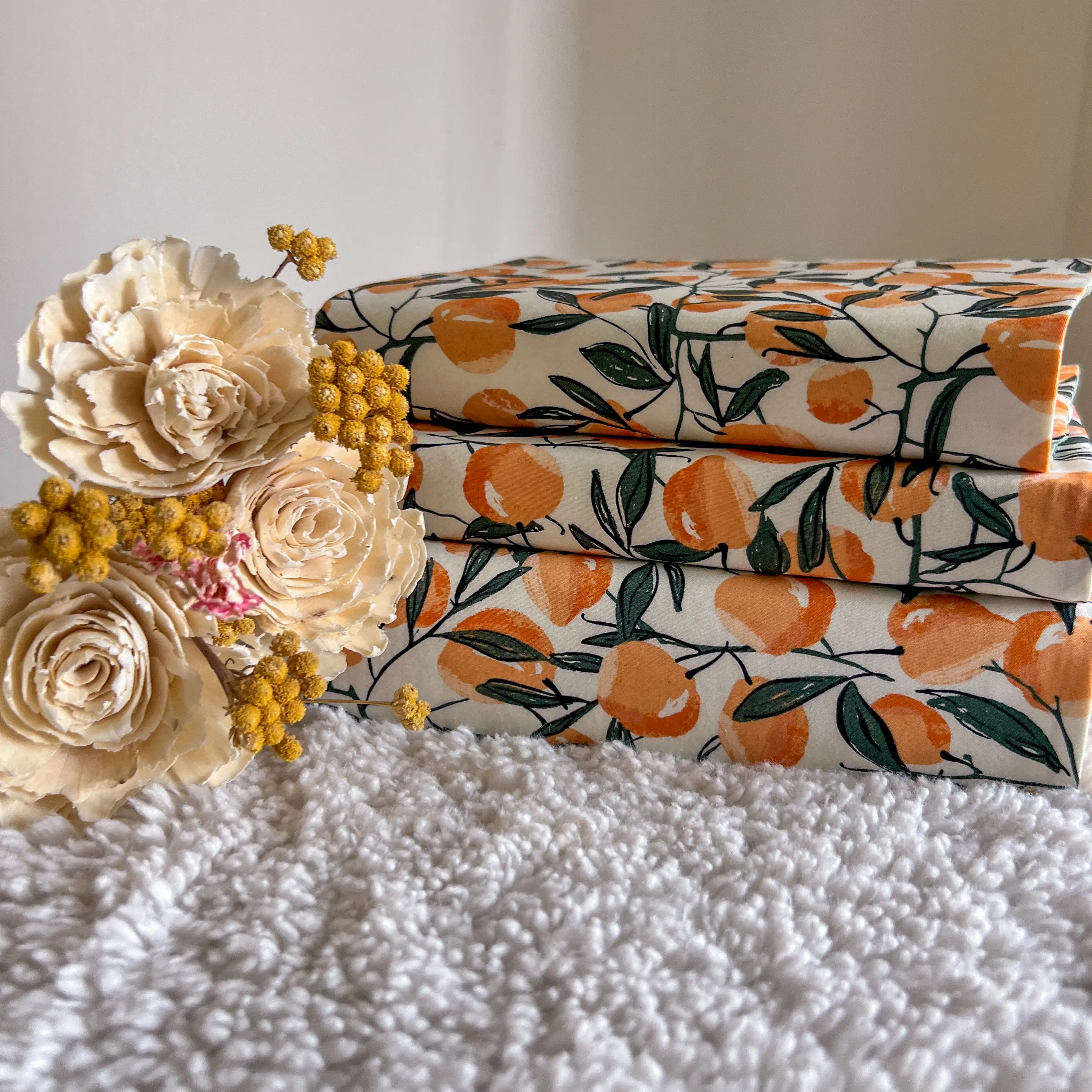 Handmade Fabric Book Cover - Oranges On The Vine